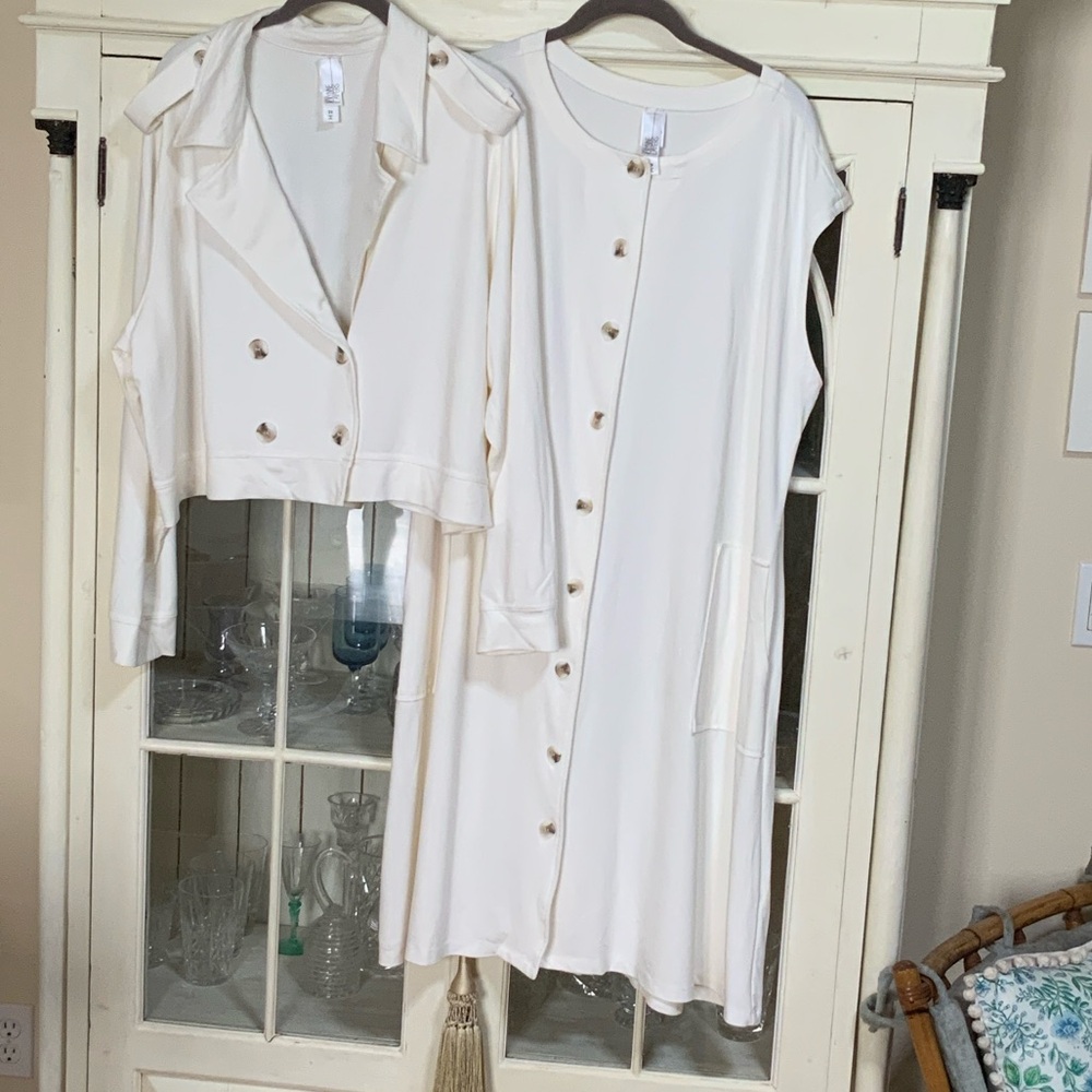 White Button-Front Dress with Matching Cropped Jacket